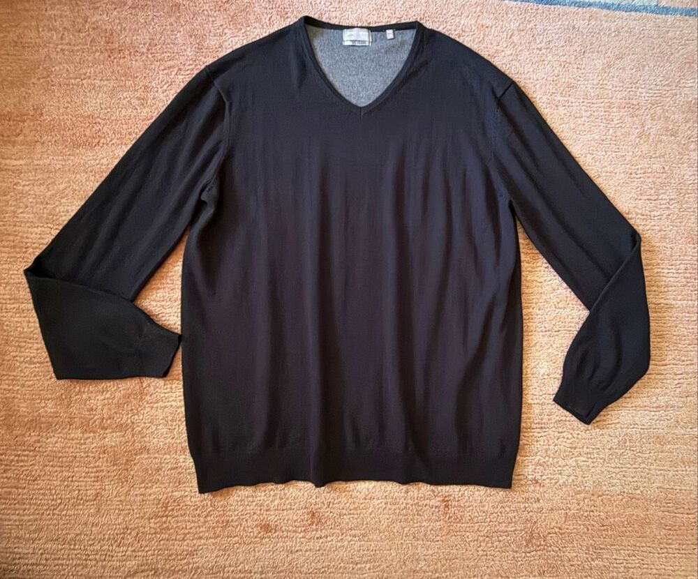 Hickey Freeman Men’s Black Cotton Cashmere V-Neck Sweater XXL